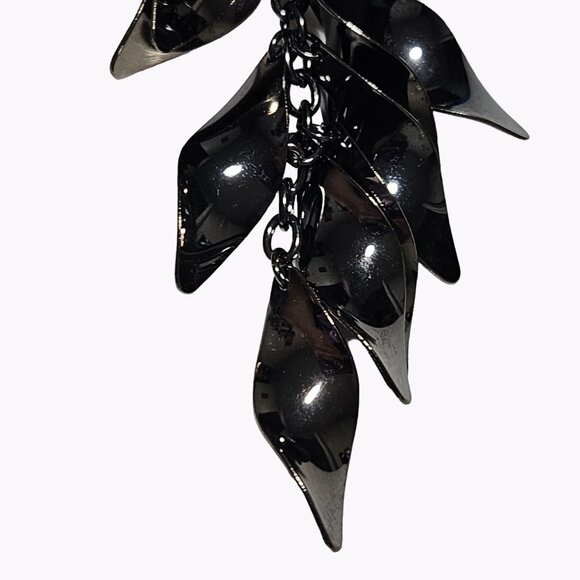 Boho Black Metal Leaves Feather Cascade Statement Bib Necklace Fashion Jewelry - Picture 5 of 7